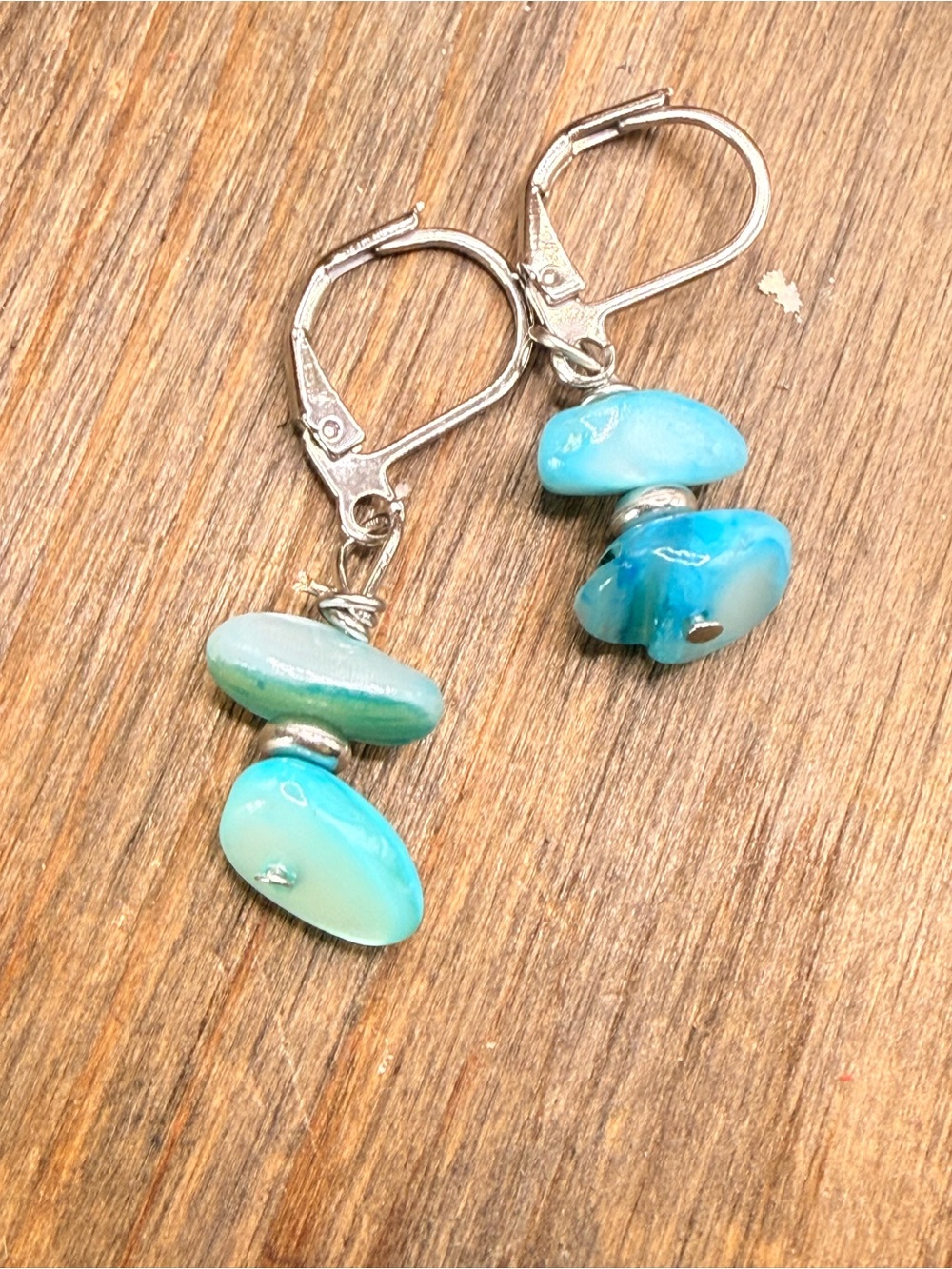 Turquoise Blue shell Drop Earrings with Silver Accents - Women Jewelry